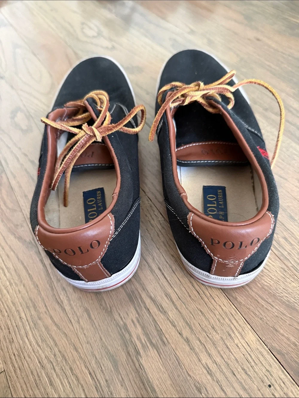 Polo by Ralph Lauren Black Canvas Low-Top Sneakers with Tan Accents